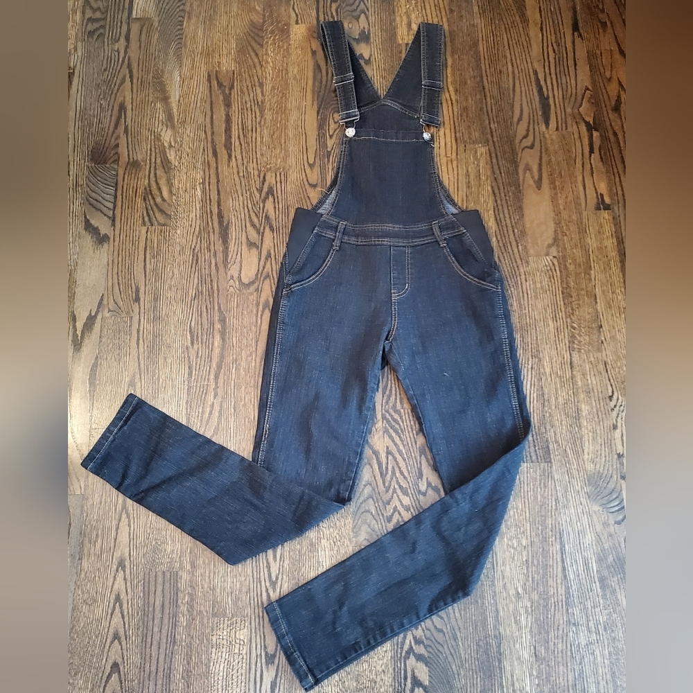 Dark Strtch Denim Overalls with Clear Gemlike Bottons sz 5/6 - Picture 1 of 13